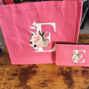 Totes Pink Floral Initial Tote Bag